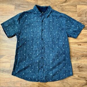 Shouthouse Men Geometric Short Sleeve Button-Up Shirt Gray-Blue Size